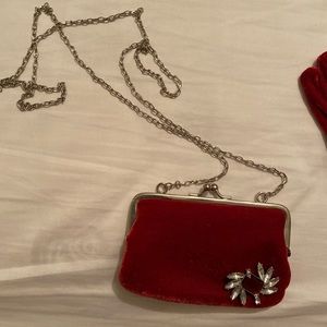 Ruby Velvet Frame Handbag w/ removable brooch NWOT